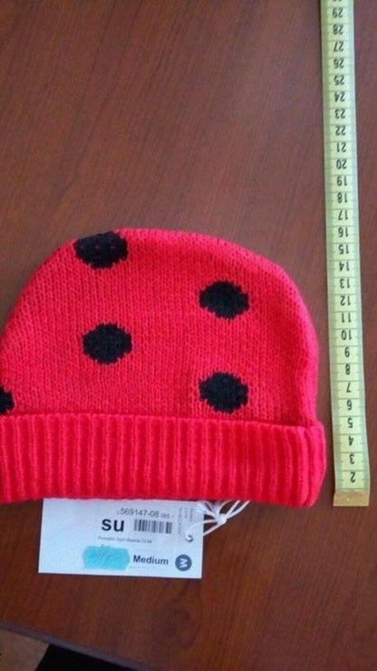 Cappello invernale per bambini lavorato a maglia con motivo a coccinella, caldo e colorato, a pois di zucca