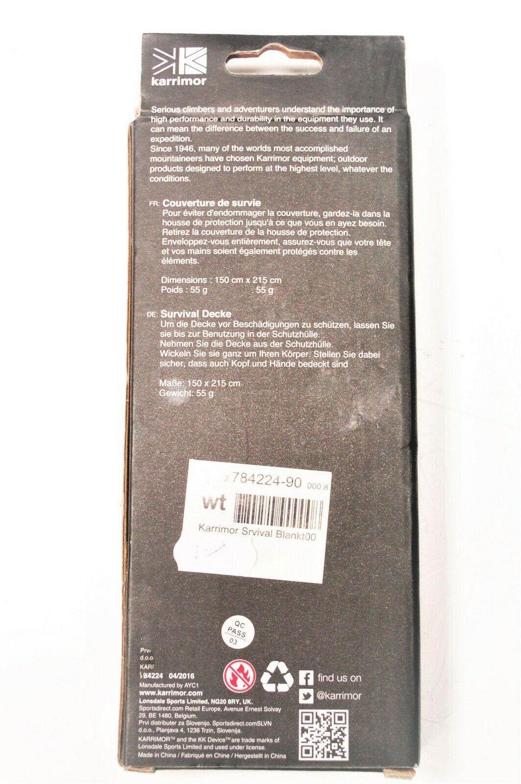 Survival Protective Blanket For Climbers, Mountaineers and Adventures BRAND NEW